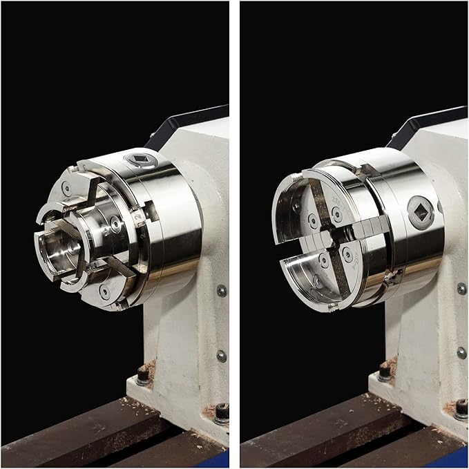 4 Inch Wood Lathe Chuck Set 1-1/4"- 8 tpi thread, Nickel Plated Self Centering 4 Jaw Wood Turning Chuck set (2PCS jaws)