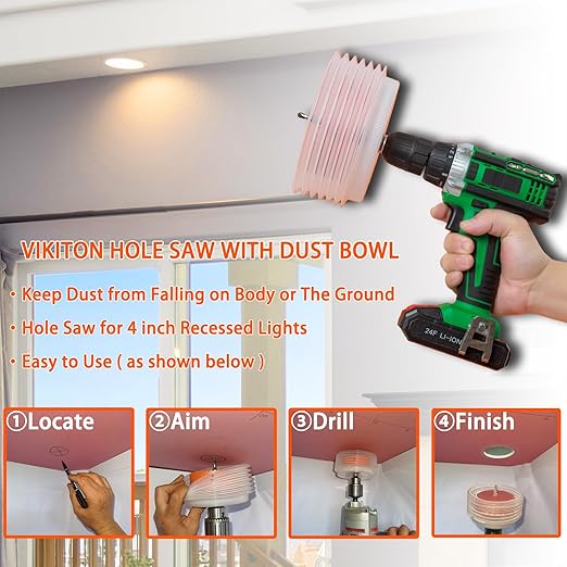 4 Hole Saw for Recessed Lights, 4 Inch Hole Cutter with Dust Bowl Catcher for Led Recessed Lighting 4 Inch and Wood Metal Drywall, Bi-Metal Construction