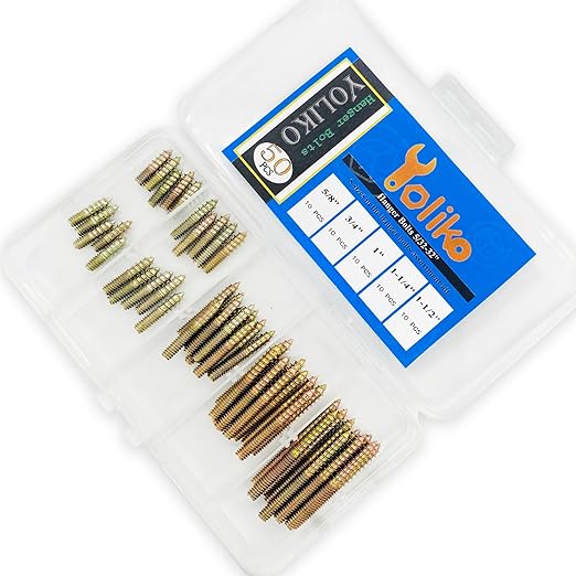 50 Pack Assorted Hanger Bolts Kit - 5 Sizes (5/32-32", 8/5, 3/4, 1, 1-1/4, 1-1/2") - Double Headed Bolts, Wood Dowel Screws