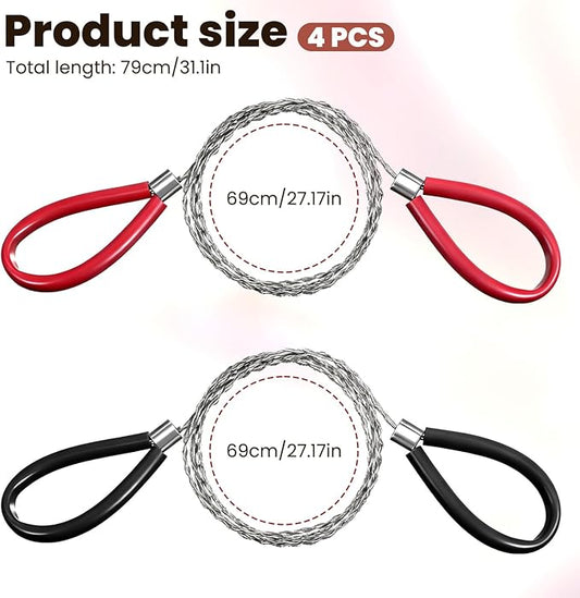 Stainless Steel Cable Saw, 4 Pcs Metal Wire Saws, Hand Pocket String Rope Saw, PVC Pipe Cutting Tool, Emergency Survival Rope Cutting Tools for Camping Hiking Hunting, 27.56 Inch (Red and Black)