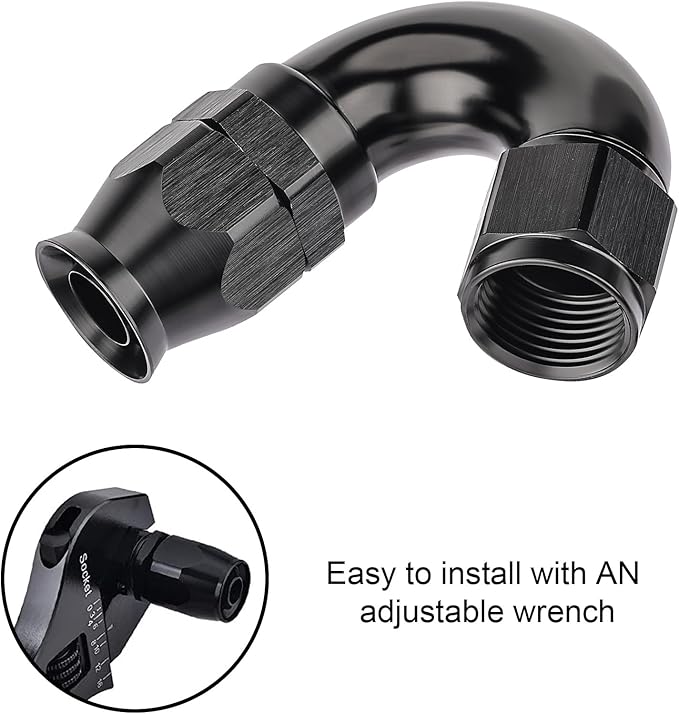 EVIL ENERGY 8AN 150 Degree PTFE One Piece Full Flow End Hose Fitting Aluminum Black