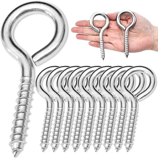 10PCS 4 inches Screw Eyes M8 304 Stainless Steel Eye Screws, Heavy Duty Screw, Eye Hooks Screw Eye Bolts Eye Hooks Screw, Indoor & Outdoor Uses (10, M8-4inch)