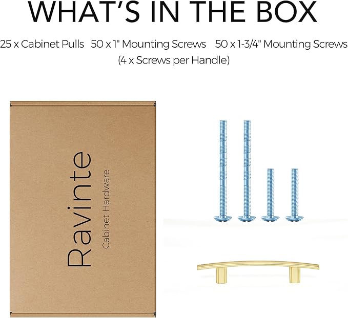 Ravinte 25 Pack | 5-3/16'' Curved Cabinet Pulls Brushed Brass Kitchen Drawer Pulls Arch Cabinet Handles 5-3/16?쒵ength, 3??Hole Center