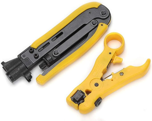 TLS.eagle F Compression Tool Coax Cable Crimper Kit, Adjustable RG6 RG59 RG11 75-5 75-7 Coaxial Cable Stripper with F Compression Connectors Pack of 10