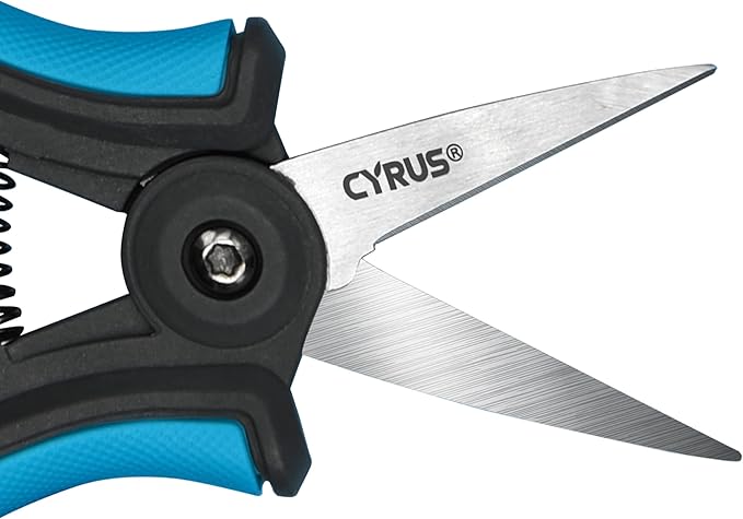 CYRUS 6?쒰arden Scissors Small Pruning Shears with Straight Blades,Hand Pruners for gardening,Micro-tip Floral Flower Shears Stainless Steel,Blue