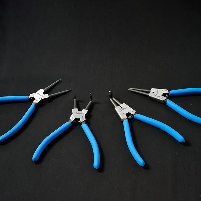 Snap Ring Pliers, 4 Pack CR-V Snap Ring Pliers Set, 7" Heavy Duty Internal/External Circlip Pliers, Straight/Bent Jaw Snap Pliers for Ring Remover Retaining Snap-Ring Plier