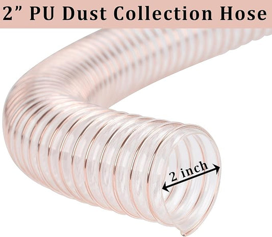 PU Dust Collection Hose 2??횞 5 ft Heavy Duty Clear Flexible Collector Hose Reinforced with Spiral Steel Wire for Dust Collection Systems Fume Debris Band Saw Jointer Wood Shop (PU Durable Type)