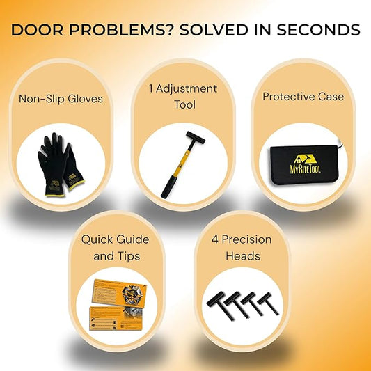 MyRiteTool Door Hinge Adjustment Tool Kit. 4-in-1 Precision Hinge Gap Wrench for Door Alignment, Sagging Door Repair & Installation, Reinforced Steel, Adjustable Handle Length, Gloves + Storage Case