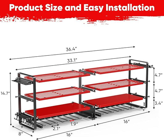 Upgrade Large power tool organizer Wall Mount,4 Layers Heavy Duty Metal Loads 400lbs Power Tool Hanger Shelf Battery Storage with 8 Cordless Drill Bit Holder,Utility Racks for Garage Tool Room