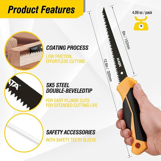 KATA Drywall Saw Handsaw, 6-inch Sharp 8-TPI Blade Pumpkin Carving Tools, Keyhole Job Saw with Ergonomic Handle,Triple Ground Teeth Cutting for Sheetrock, Plywood, Cardboard, Wood, Plastic
