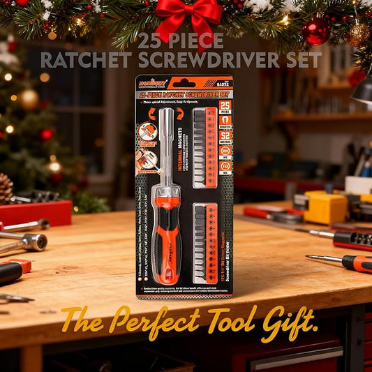 HORUSDY 25-Piece Hex Screwdriver Bit Set | Metric and SAE Hex Bit Set 1/4 inch Ratcheting Magnetic Bit Driver