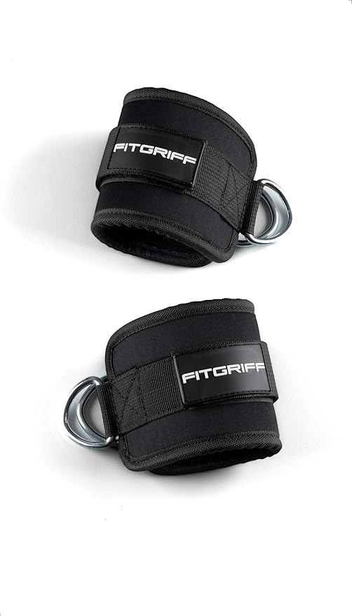 Fitgriff짰 Ankle Straps V1 for Cable Machine (2 Pieces) - Gym Workout Equipment - Leg Pulley Attachment, Kickback Straps