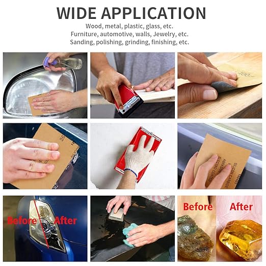 Sandpaper Sheets, 42 Pcs Sand Paper Assortment Pack, 120 to 3000 Grit Wet Dry Fine Sandpaper Assortment, Variety Abrasive Sanding Paper with Handle for Metal Wood Furniture Automotive Car Polishing