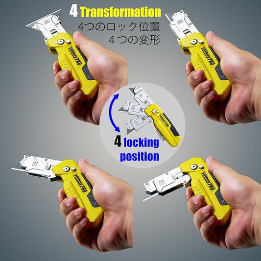 Foldable Utility Knife with Scraper Function, Holds 2 Replacement Blades, Zinc Alloy Body, SK2 Replacement Blade