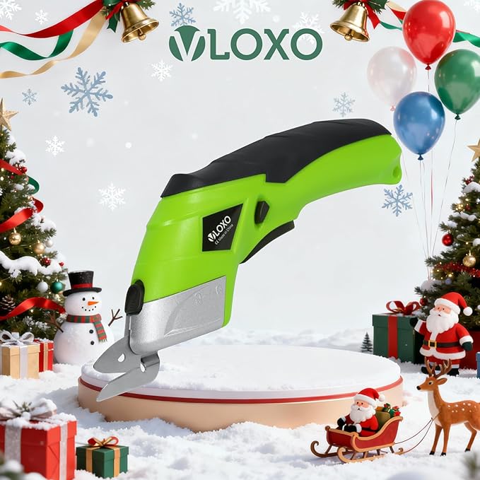 Cordless Electric Scissors, VLOXO Cardboard Cutter Electric Fabric Scissors with Blades Rechargeable Powerful Fabric Cutter for Crafts Leather Carboard Carpet Plastic Felt with Case Green