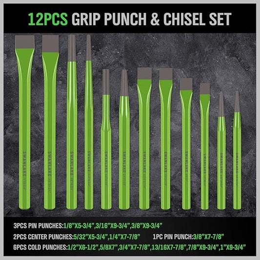 SWANLAKE 28-piece Punch and Chisel Set, Including Pin Punches, Taper Punch, Cold Chisels, Center Punches