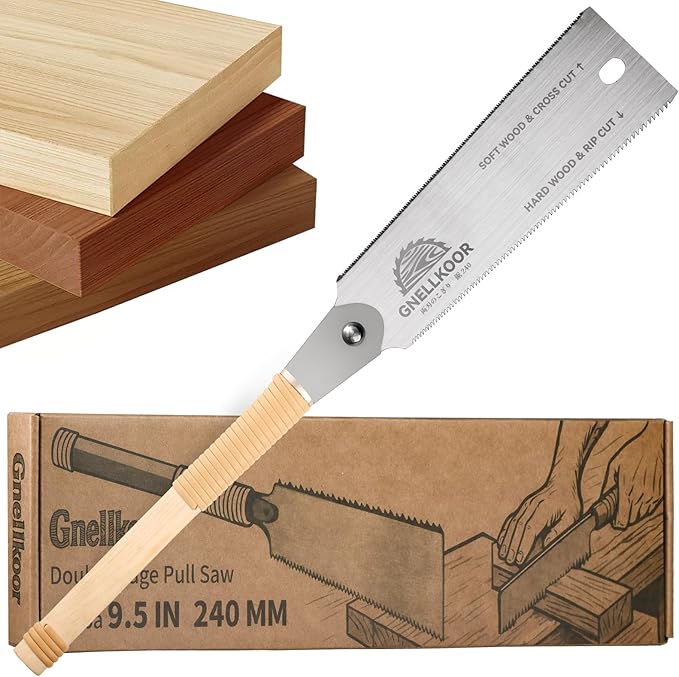 Japanese Hand Pull Saw, 9.5 In Ryoba Double Edge Saw of 9/18 TPI Professional Rip & Cross Cut Tool to Help Carpenter for achieve Soft Hard Woods or Furnitures Cutting Work Accurately Quickly