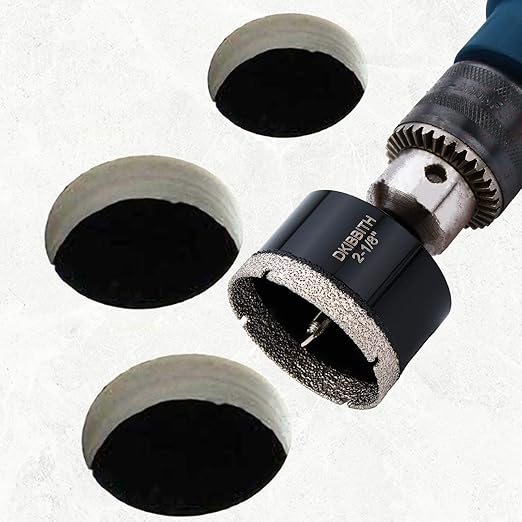 DKIBBITH 2-1/8" Diamond Hole-Saw Bits with Pilot Drill Bit - 2-1/8" Diamond Tipped Tile Hole Saws with Guiding Bit for Porcelain Tile Ceramic Pottery Granite Stone Glass Bottles 55mm.
