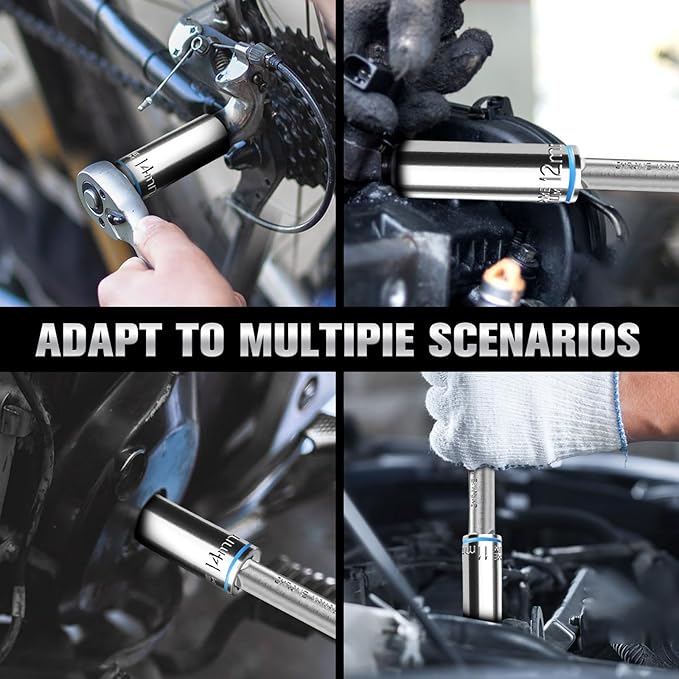 10PCS 1/4??Drive Deep Socket Set, Metric (5mm-14mm), 6-Point, Cr-V Steel, Chrome Plated Socket With Hanging Bracket, Cover Most Commonly Sizes