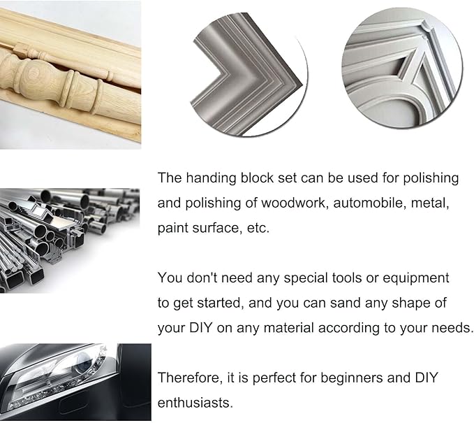 16pcs Hook and Loop Sanding Block Kit with 40pcs Sandpaper Sheets,Interchangeable Assorted Contoured Profile Sanding Pad Tools Set,Hand Sand Chassis for Wood Furniture,Auto Paint and DIY Crafts