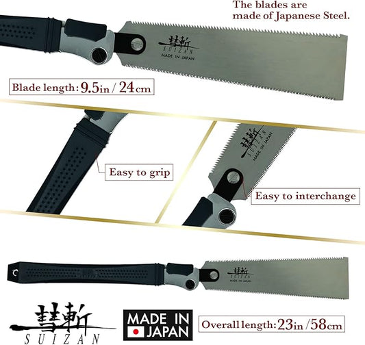 SUIZAN Folding Ryoba Double Edge Saw 9.5" - Professional Japanese Pullsaw Handsaw Woodworking Tools