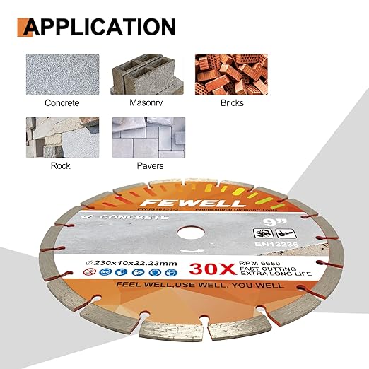 FEWELL 9 Inch Diamond Blade, Segmented General Purpose Blade Dry/Wet Cutting Concrete, Masonry, Brick, Block竊똕tone (3 Packs)
