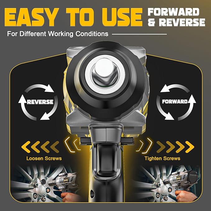Cordless Impact Wrench 1/2 inch for Dewalt 20v Battery, 1000FT-LBS(1360N.m) Brushless Electric Impact Gun, High Torque Power Impact Driver with 6Pcs Sockets & Storage Case (Tool Only)