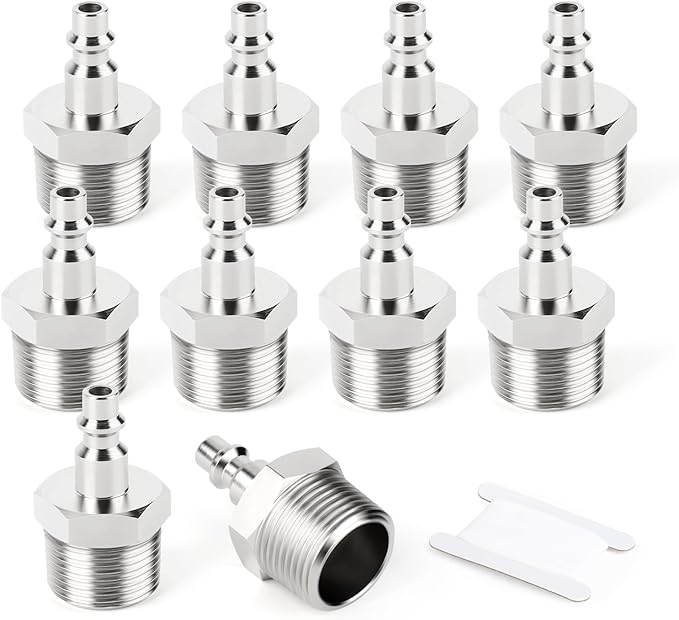 GASHER 10PCS 3/4-Inch NPT Male Industrial Air Tool Fitting, 1/4-Inch High Flow Pneumatic Plugs Max Working Pressure 300PSI