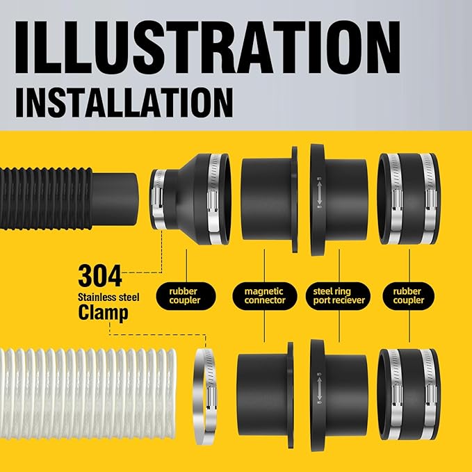 4 Magnetic Dust Collection Fittings for Dust Collectors Woodwork Shop Vacuum Hose,One-to-Multi Lightning Lock Dust Collector System w/1PK Mag Port Connector+3Set 4??2 Set 2.5??Couplers.