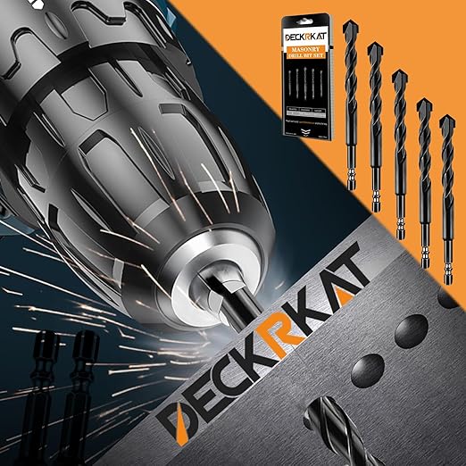 DECKRKAT 10-Piece 5/32" Carbide Masonry Drill Bits for Concrete, Brick, Tile - Black Hex Shank Set w/Heavy-Duty Case, Quick Change Fit Drill Driver