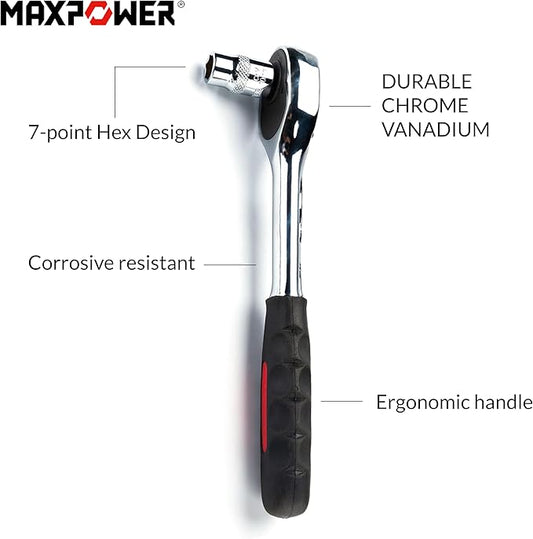 MAXPOWER 11-Piece 3/8" Ratcheting Socket Wrench Set Quick Release Reversible Ratchet Handle and Swappable Spanners Sockets with Hanging Rack