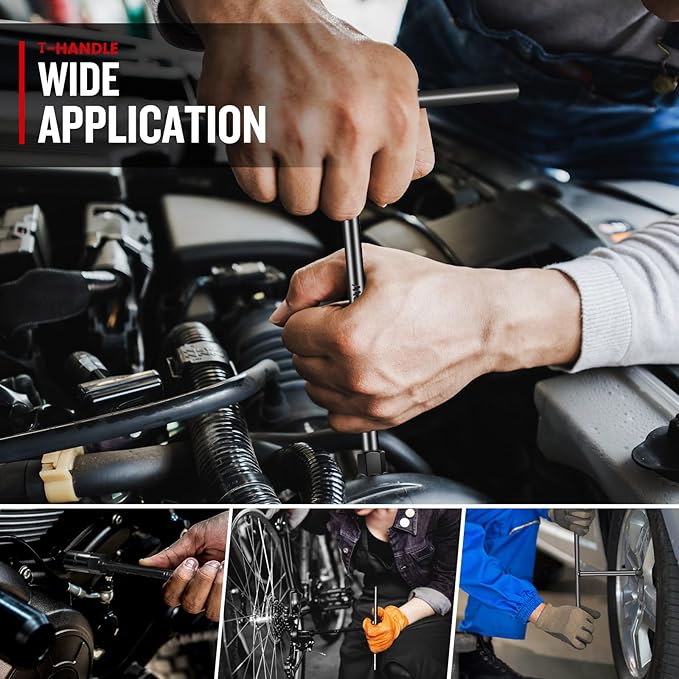 T-Handle Socket Wrench Set, 14-Piece Metric Handle Wrenches -6, 7, 8, 9, 10, 11, 12, 13, 14, 15, 16, 17, 18, 19mm, CR-V Steel, 6-Point Socket handles for Motorcycle Car Bicycle Repairing