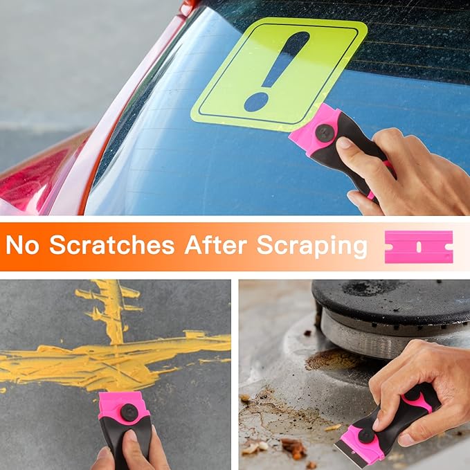 2PACK Razor Blade Scraper, 2-in-1 Scraper Tool with 20Pcs Plastic Blades & 10Pcs Metal Blades, Multi-Purpose Cleaning Razor Scraper Paint Removal for Glass, Decals, Stickers, Labels, Caulk, Adhesive