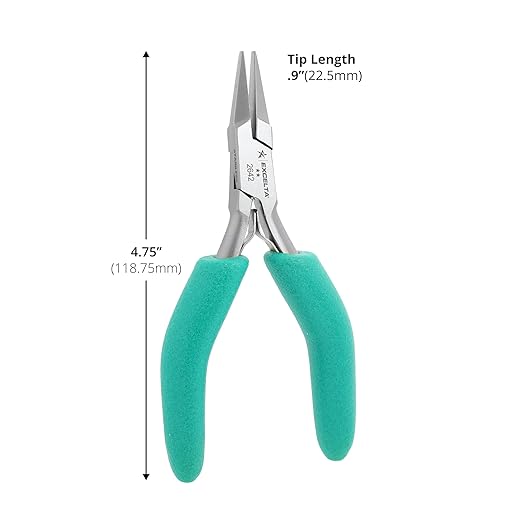 Excelta 2642 Precision Small Flat Nose Plier, 4.75 Inch Stainless Steel, Cushioned Foam Grips, Dual Leaf Springs, Ideal for Wire Straightening, Intermediate