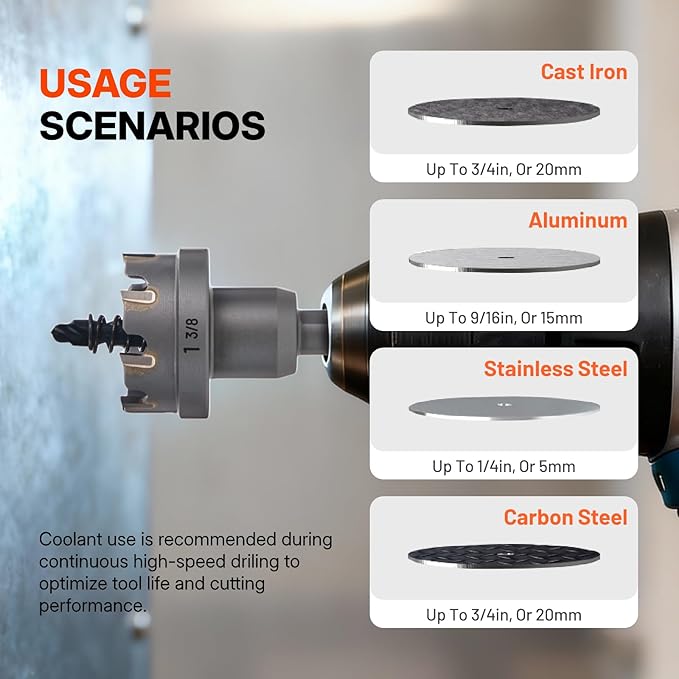 BLACK CANYON 5 Pcs Carbide Hole Saw Kit, Heavy Duty Hole Saw kit, Includes 7/8" / 1-1/8"/ 1-3/8"Carbide Hole Cutters and Pilot Bits & Hex Hey, for Stainless Steel/Iron/Aluminum/Metal
