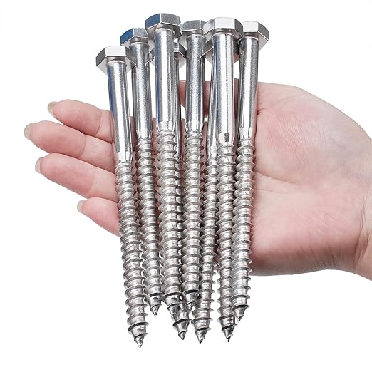 20 Pcs M10x6 Inch Lag Bolts 304 Stainless Steel 18-8 Heavy Duty Lag Screws for High Strength Large Wooden Structure Fixing Grape Trellises Heavy Duty Outdoor Frames
