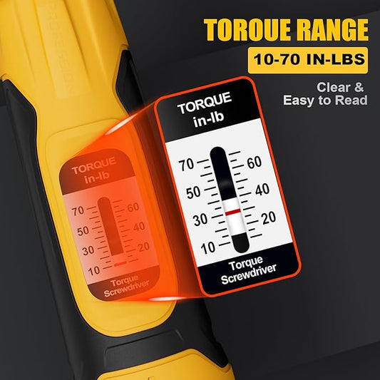 Torque Screwdriver, 10-70 in-lbs Torque Wrench Screwdriver Set, 1/4??Drive Inch Pound Torque Screwdriver with 20 S2 Bits and Case for Tools, Bike Repairing and Mounting