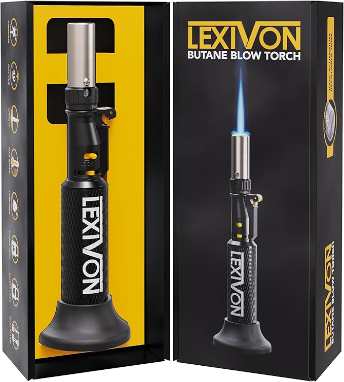 LEXIVON Butane Blow Torch, Refillable Upright Lighter with Adjustable Flame and Pro-Grade Aluminum Tank | Ideal for Soldering and Kitchen Tasks (LX-760)