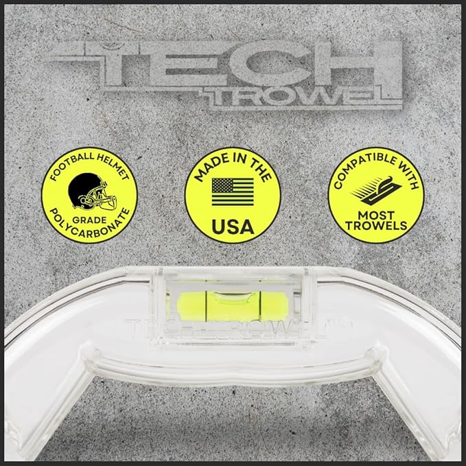 Tech Trowel Concrete Trowel Handle Clear Polycarbonate Handle with Built-in Level, USA Patented Concrete Finishing Tool for Flat and Sloped Surfaces, No Blade Included