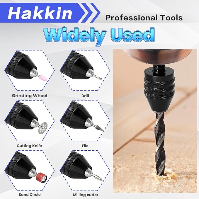 Hakkin 5Pcs Keyless Drill Chuck for Impact Driver, 1/4" Hex Shank 1/8" 1/16" Round Shank Drill Chuck, Drill Bit Adapter Quick Change Adapter for Impact Drill Tool