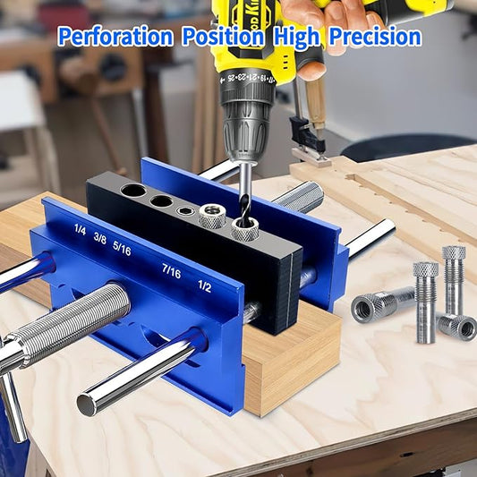 Self Centering Dowel Jig Kit, Drill Jig for Straight Holes Biscuit Joiner Set, Adjustable Drilling Guide Wood Working Tools with 3 Drill and 6 Drill Guide Bushings, Wood Doweling Jig for Woodworking