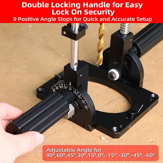 Portable Drill Guide for Straight Holes, Adjustable Portable Drill Press with 1/2" Chuck and Accurate Angle Stops, Precision Drilling Jig Attachment for 0 to 60° Angle for Hand Drill