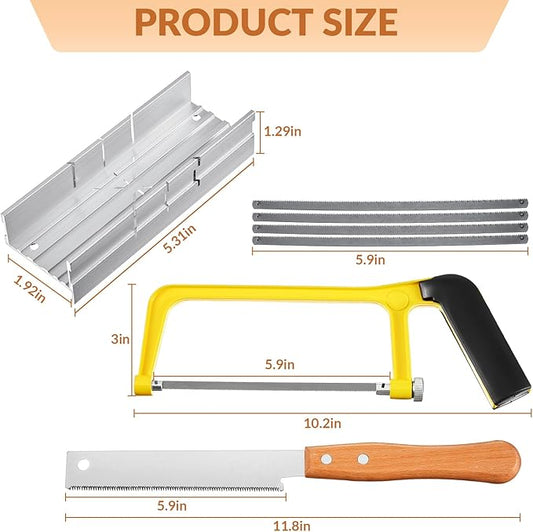 Mini Metal Miter Box and Saw Set 6 Inch Hand Hacksaw with Replacement Blades 5.3 Inch Small Aluminum Miter Box With Adjustable Cutting Angles Flush Cut Saw for Soft Metal Crafts Hobby Projects