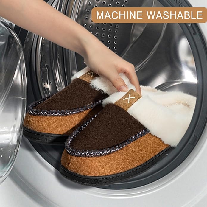Homitem Mens Slippers Moccasins Memory Foam Fuzzy Slippers for Men Wool-Like Plush Fleece Lined House Shoes Indoor Outdoor Anti-Skid Rubber Sole Home Bedroom