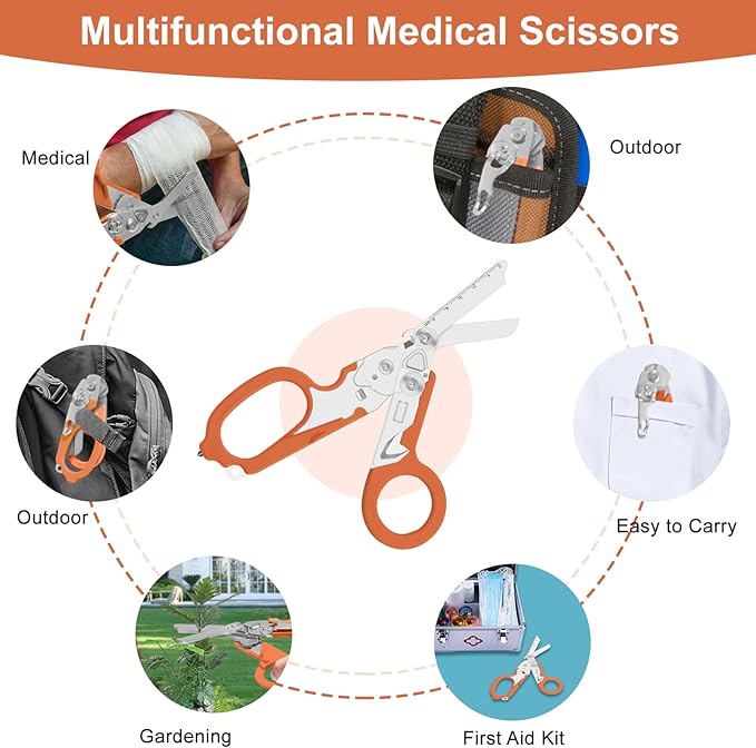 6in1 trauma shears - emergency responders, outdoor emergencies scissor, medical staff, and outdoor camping scissors, ttrauma scissors (orange)