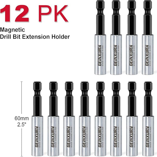 12Pc 2.5 Inches Screwdriver Bit Holders, Cr-V Extension Socket Drill Bit Magnetic Holder Hex Shank Quick-Change Drill Bit Guide