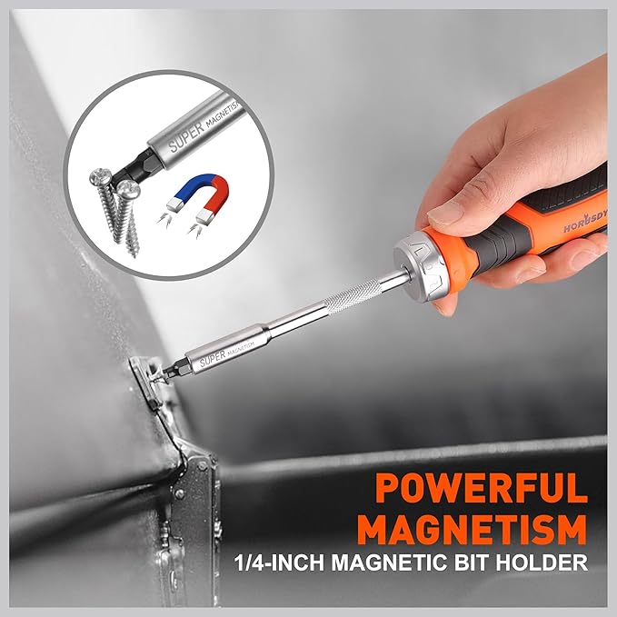 HORUSDY 25-Piece Hex Screwdriver Bit Set | Metric and SAE Hex Bit Set 1/4 inch Ratcheting Magnetic Bit Driver