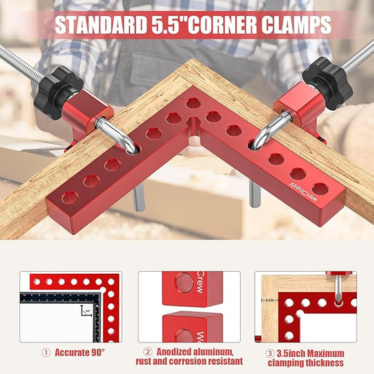 Corner Clamps for Woodworking, WenCrew 4 Pack 90 Degree Right Angle Clamp, 5.5" Aluminum Clamping Squares Woodworking Tools for Cabinets, Drawers, Frames, DIY Projects, Gifts for Men Dad