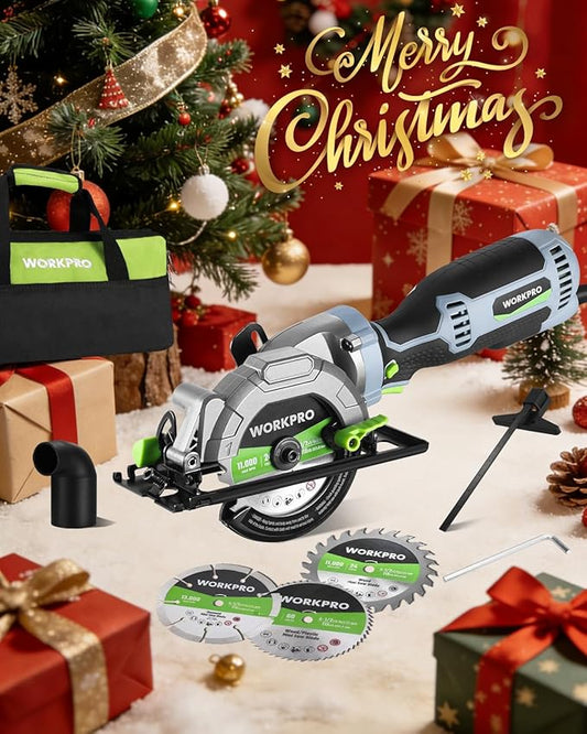 WORKPRO 5.8Amp 3500RPM Circular Saw with Parallel Guide, Maximum Cutting Depth 1-11/16?(90°),1-1/8?(45°), Compact Circular Saw with Three 4-1/2" Blades for Wood, PVC, Tile, Cement Block