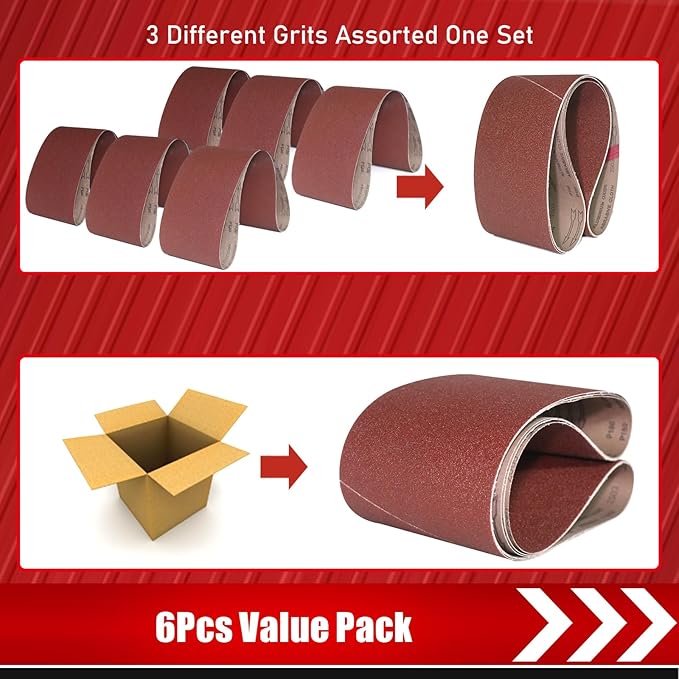 6 x 48 Inch Belt Sander Sanding Belt, 12 Pack Belt Sander Paper 80/120/150 Grits Assortment Aluminum Oxide Sanding Belts for Belt Sander Knife Sharpening Wood Metal Polishing